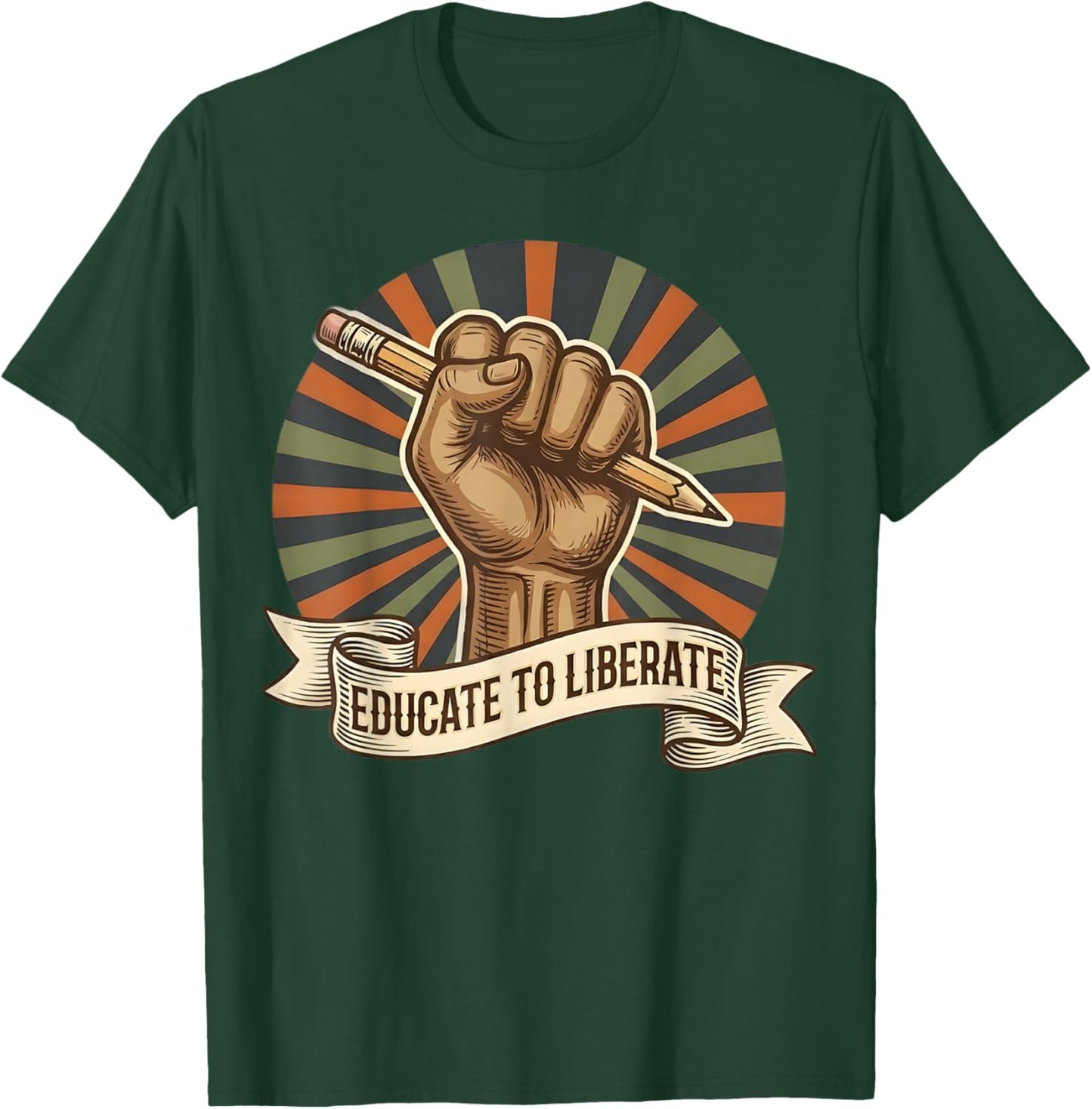 Black History Month Teacher Raised Fist Pencil Educator T-Shirt - T-Shirt | Forest