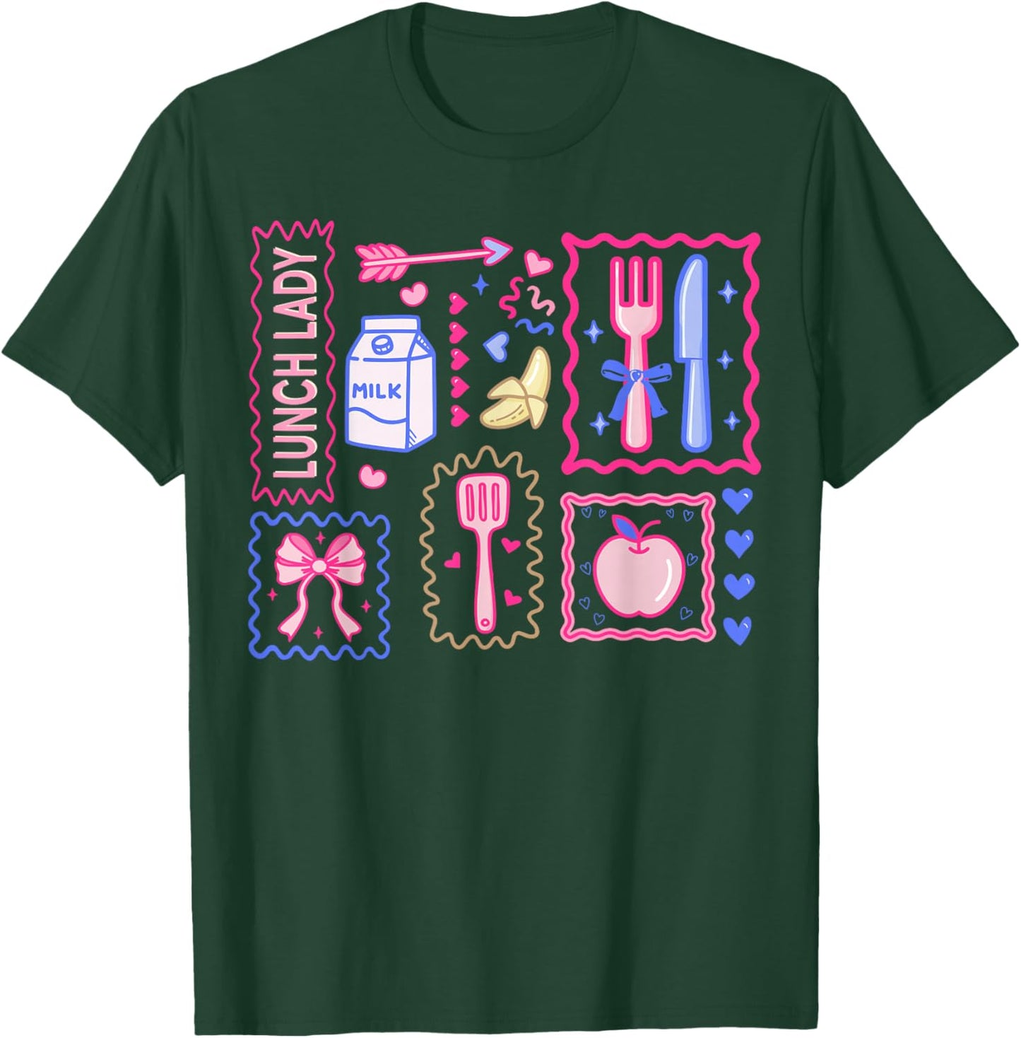 Lunch Lady Valentines Day Coquette Cute Cafeteria Squad T-Shirt - T-Shirt | Forest