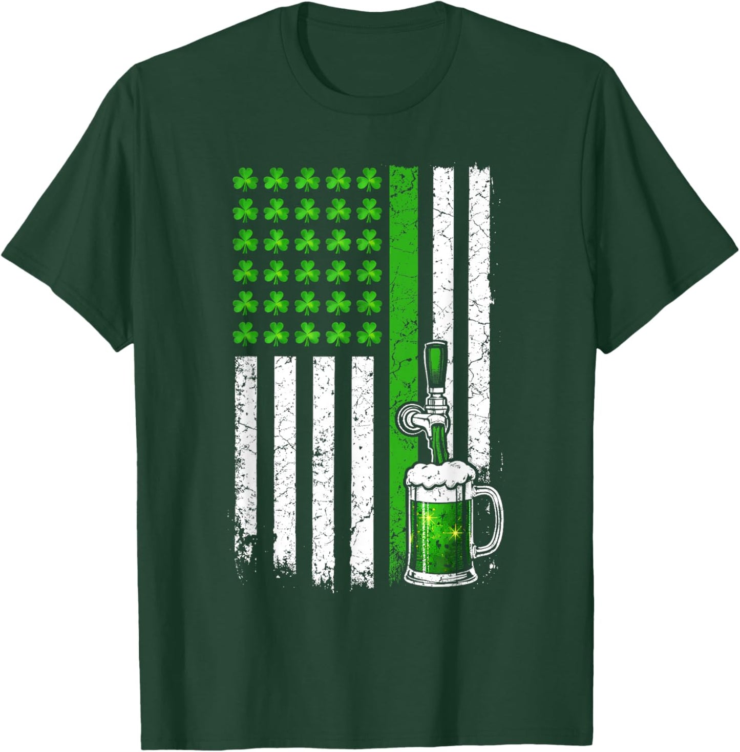 Shamrock Beer America Flag St Patricks Day St Pattys T-Shirt - T-Shirt | Forest