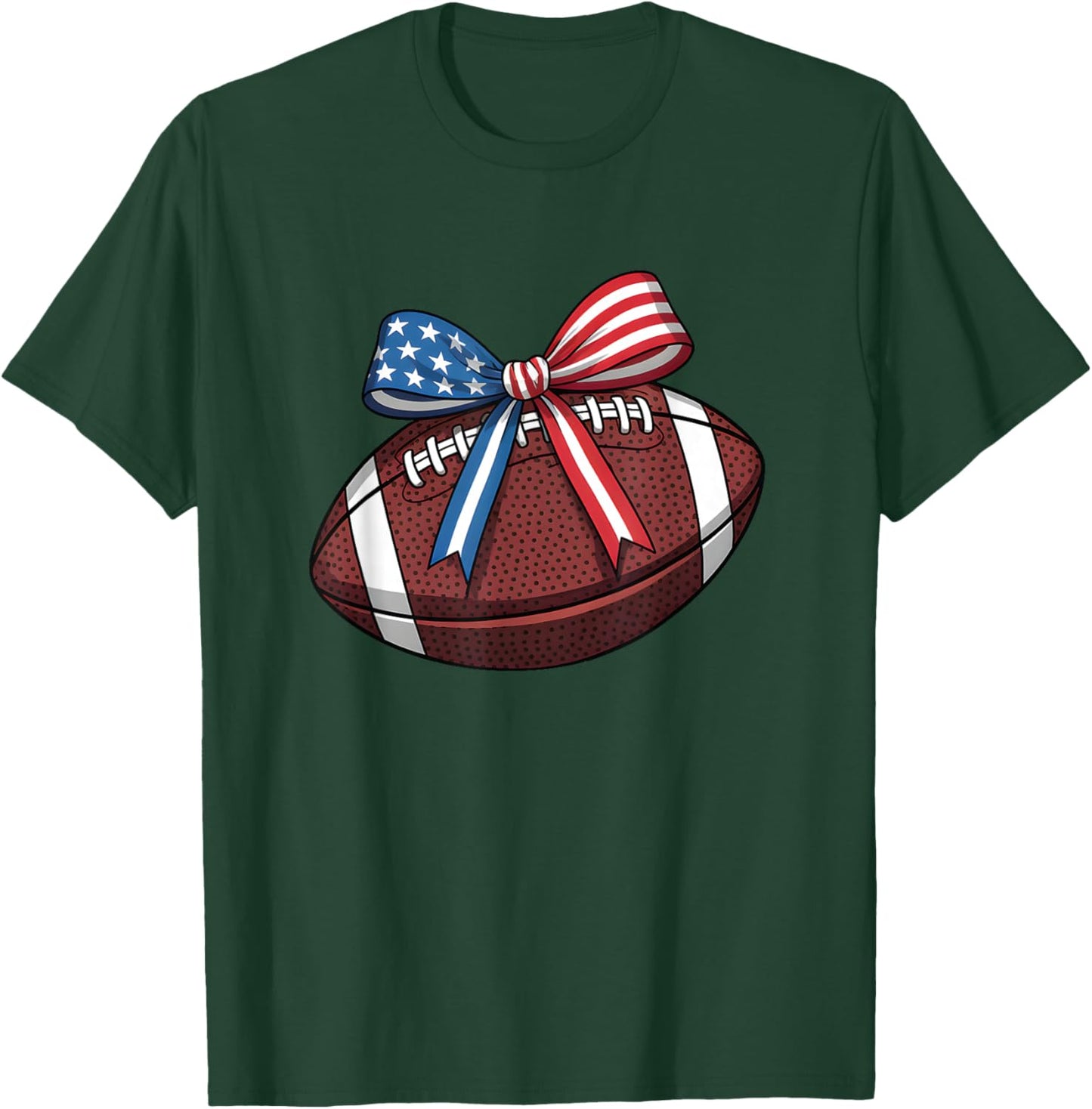 Football Bow Patriotic Women Football Coquette T-Shirt - T-Shirt | Forest