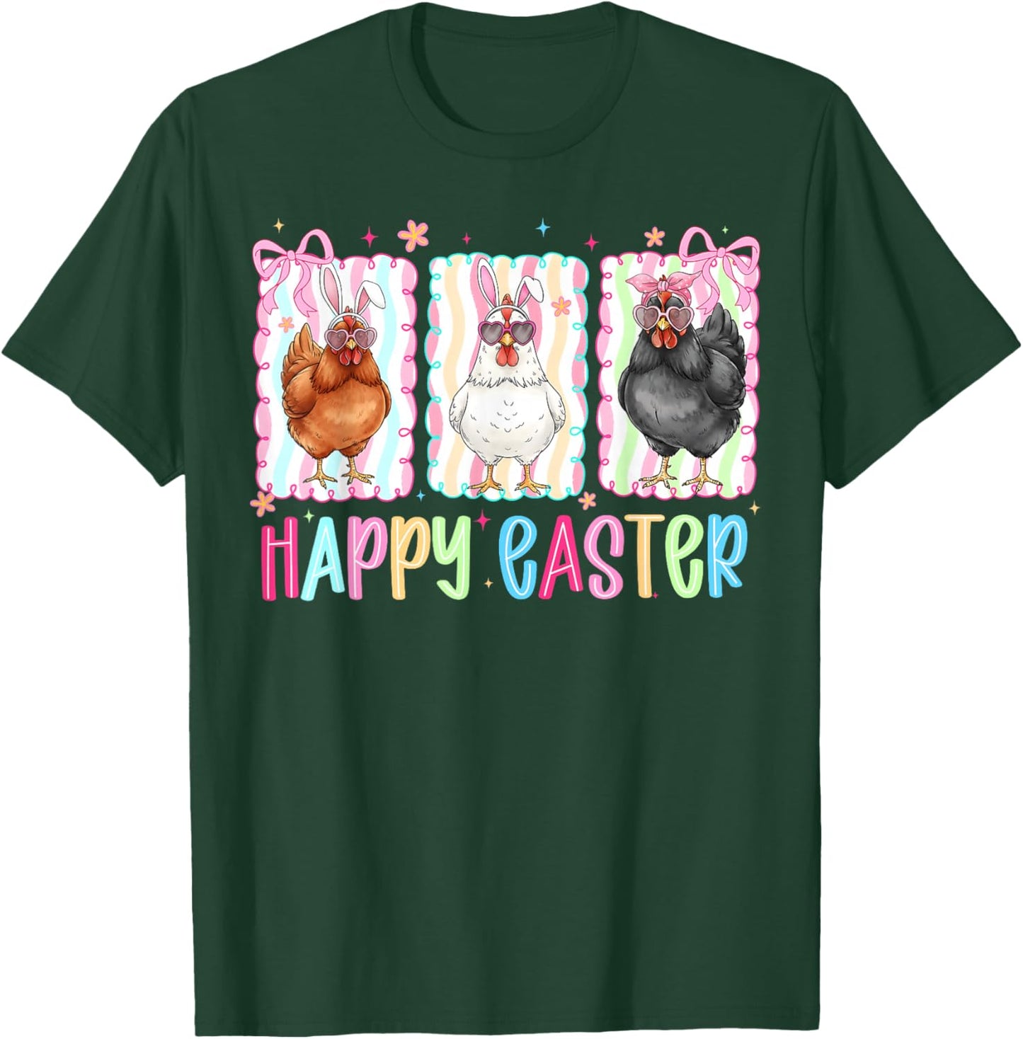 Preppy Happy Easter Chicken Coquette Bow Cute Farmer Girly T-Shirt - T-Shirt | Forest