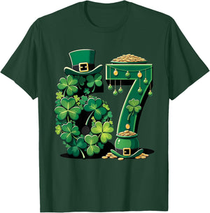 St Patrick's Day Lucky Number 67 Shamrock Pot of Gold T-Shirt - T-Shirt | Forest