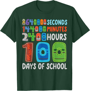 Funny 100 Days of School Seconds 144000 Minutes 2400 Hours T-Shirt - T-Shirt | Forest