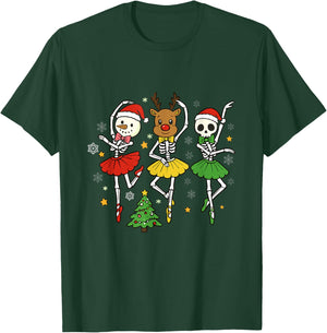 Girls Christmas Ballet Skeleton Ballerina Women Skeleton T-Shirt - T-Shirt | Forest