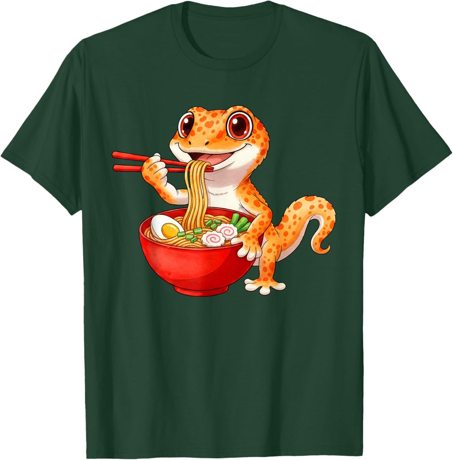 Funny Lizard Reptile Leopard Gecko Eating Ramen Japanese T-Shirt - T-Shirt | Forest