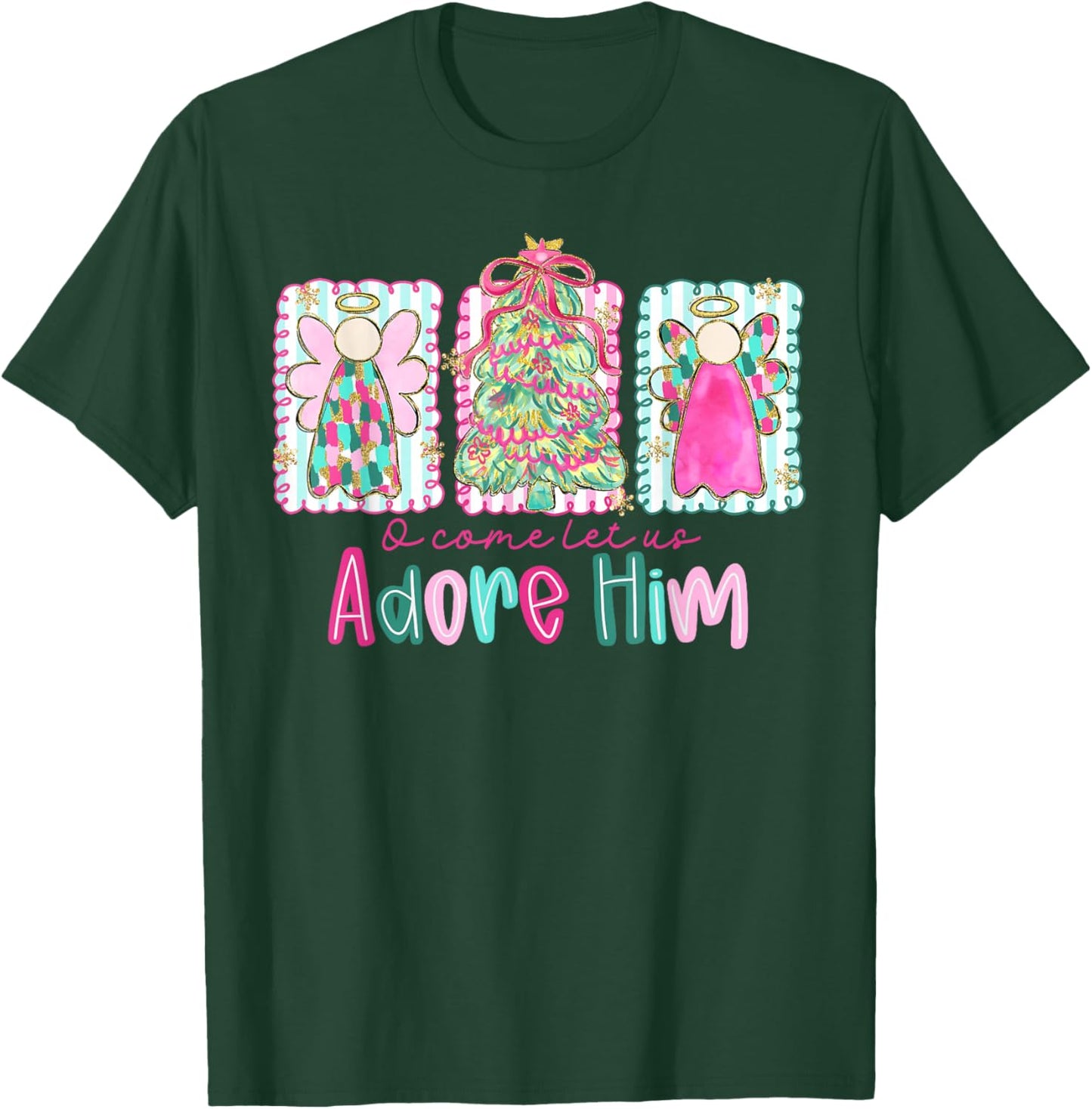 Oh Come Let Us Adore Him Holiday Christmas Jesus Christian T-Shirt - T-Shirt | Forest