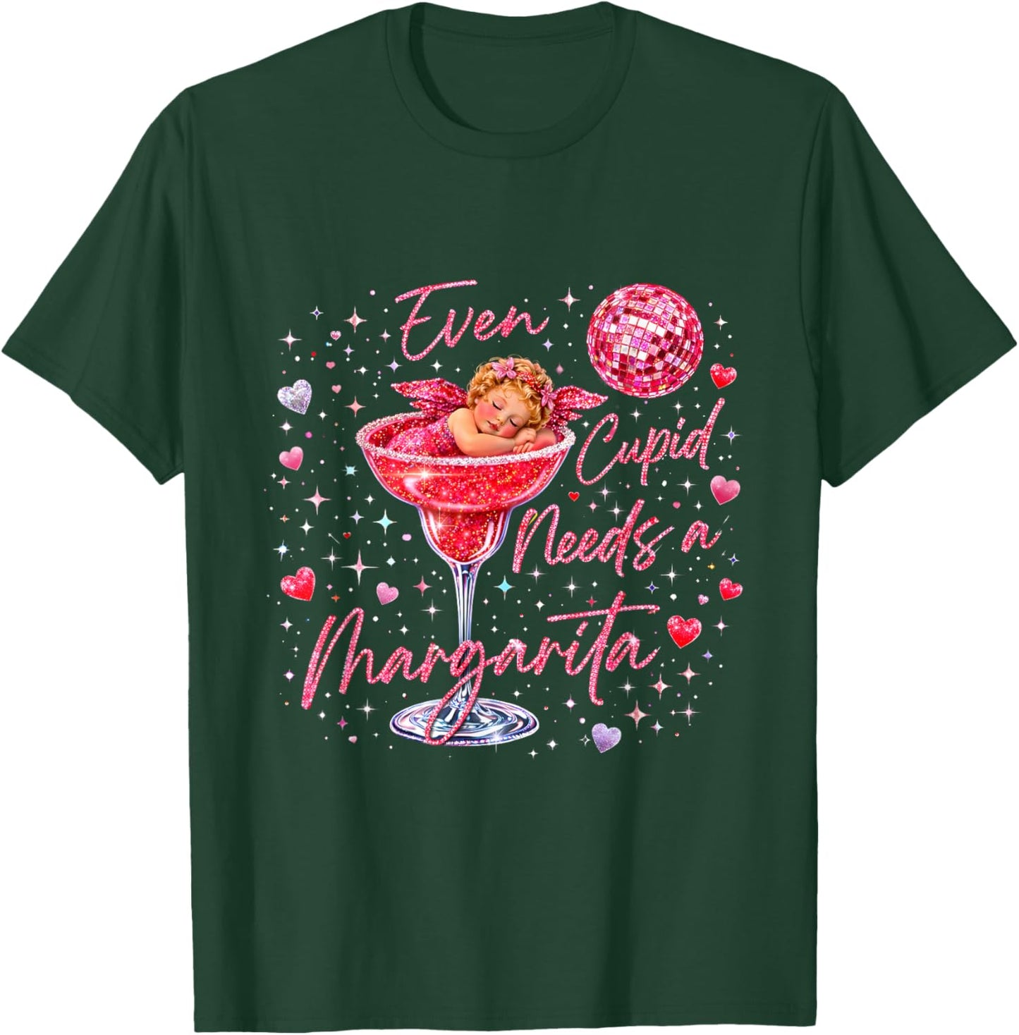 Valentine Romantic Even Cupid Need Margarita Retro Trendy T-Shirt - T-Shirt | Forest