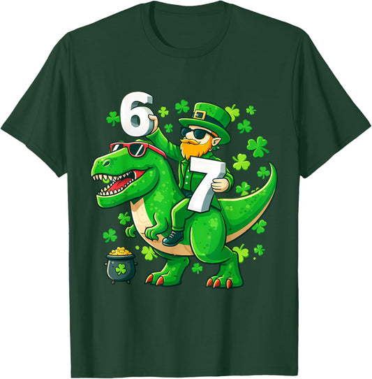 Six Seven Meme 67 St Patricks Day Trex Boys Kid Dinosaur 6 7 T-Shirt - T-Shirt | Forest