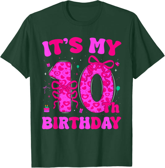 It's My 10th Birthday Coquette Bow 10th Birthday Girl T-Shirt - T-Shirt | Forest