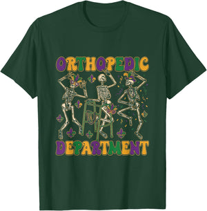 Orthopedic Department Mardi Gras Nurse Skeleton Ortho Crew T-Shirt - T-Shirt | Forest