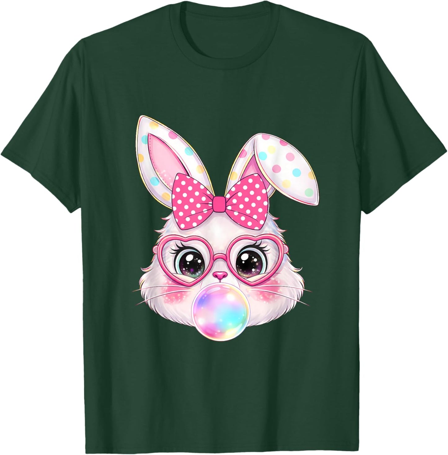 Retro Easter Bunny Bubble Gum Heart Glasses Spring Girls T-Shirt - T-Shirt | Forest