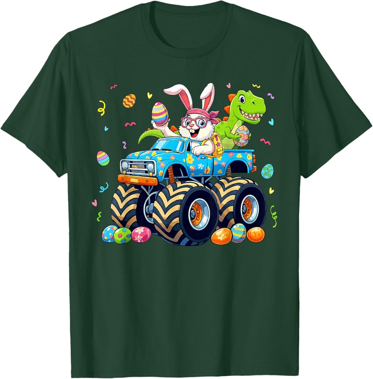 Bunny T-Rex Easter Day Monster Truck Funny Dino Boys Kids T-Shirt - T-Shirt | Forest