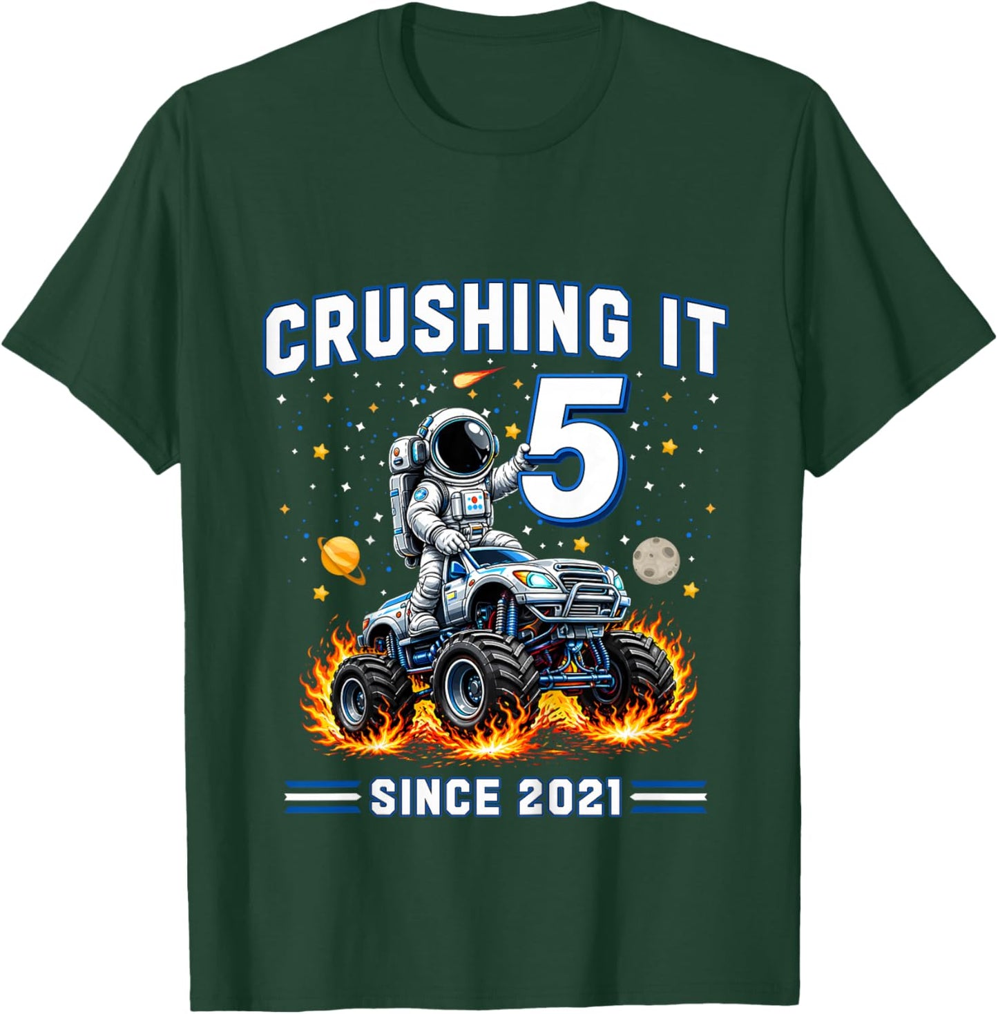 Kids 5th Birthday Monster Truck Astronaut 5 Year Old Boys Kids T-Shirt - T-Shirt | Forest