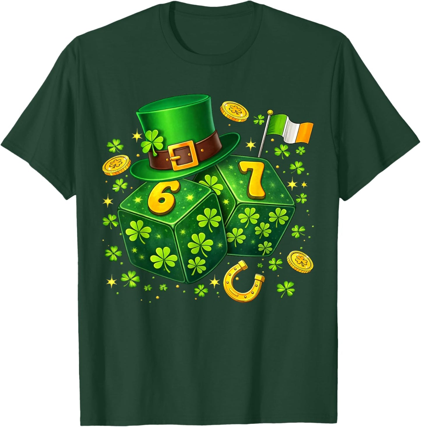 St Patricks Day Six Seven 6 7 Dice 67 Meme Irish Men Boy Kid T-Shirt - T-Shirt | Forest