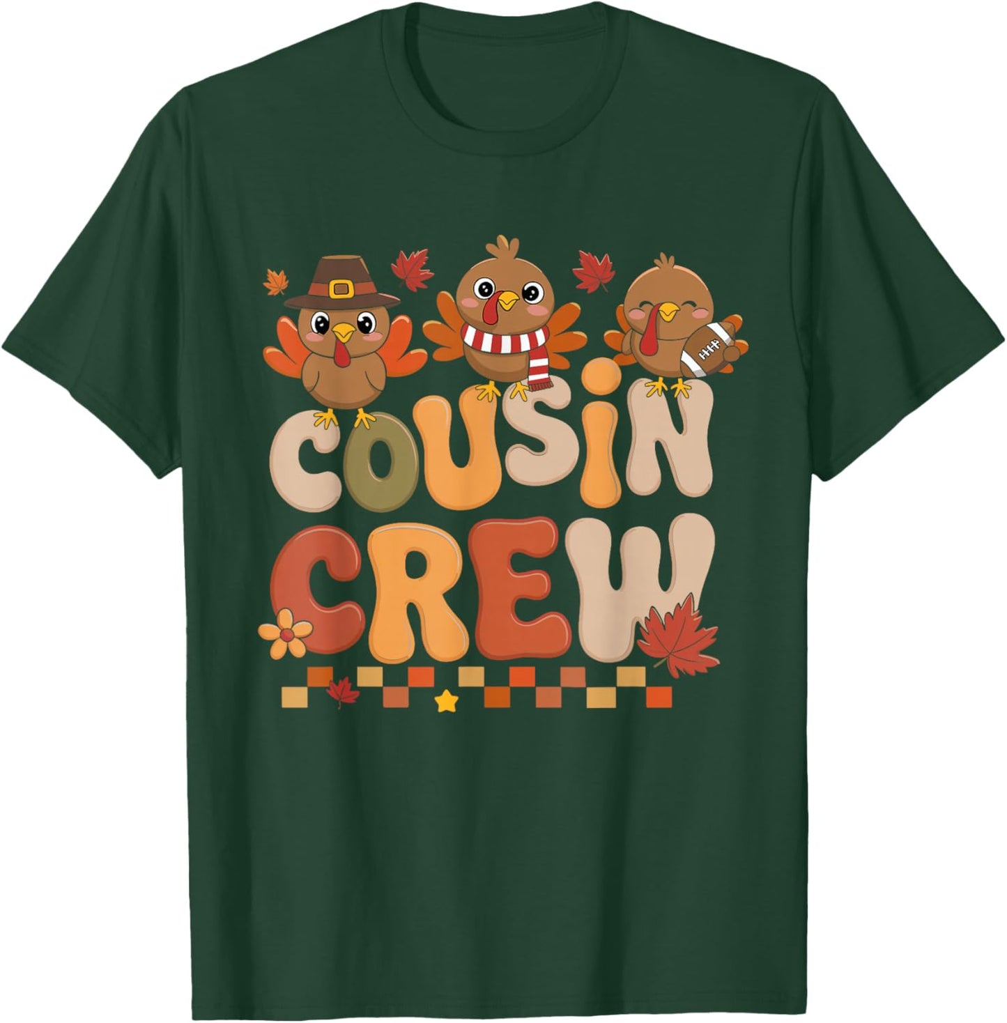 Thanksgiving Cousin Crew Turkey Family Matching Boys Girls T-Shirt - T-Shirt | Forest