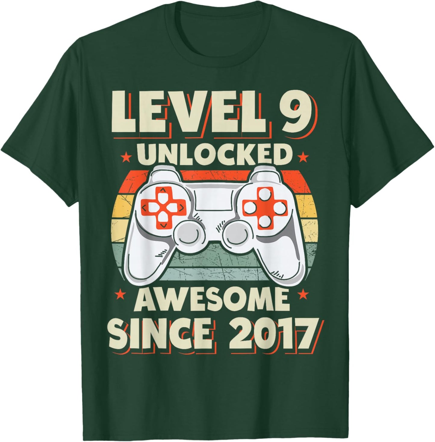 Level 9 Unlocked Awesome Since 2017 9th Birthday Gaming T-Shirt - T-Shirt | Forest