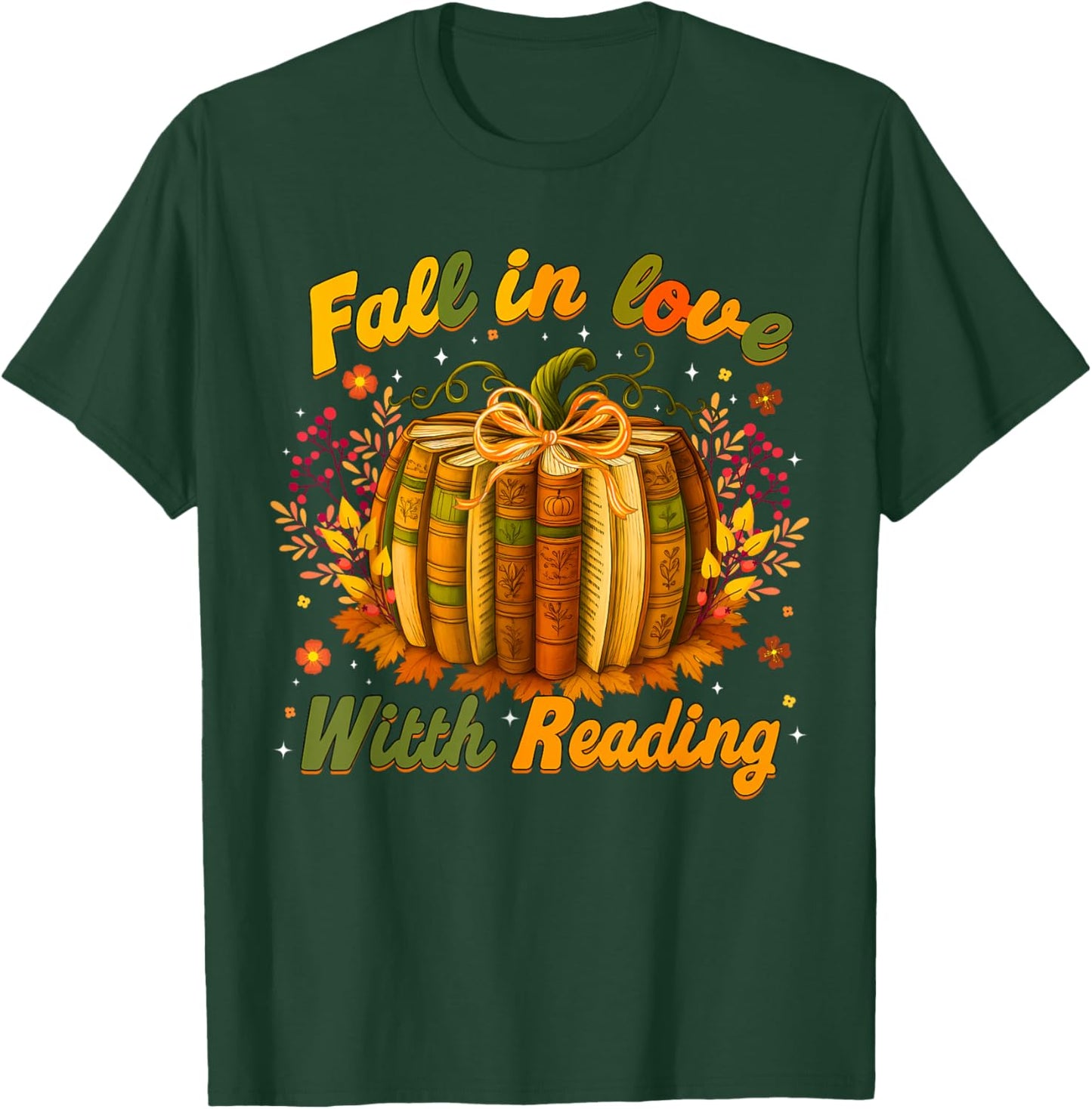 Book Pumpkins Teachers Librarian Fall in Love with Reading T-Shirt - T-Shirt | Forest