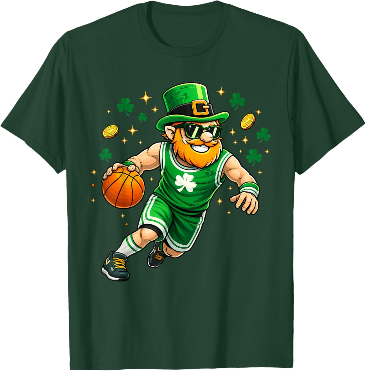 Leprechaun Play Basketball Funny St Patrick's Day Men Boys T-Shirt - T-Shirt | Forest