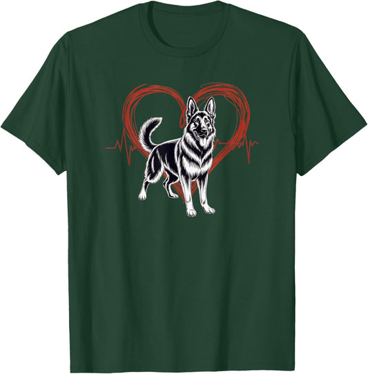 German Shepherd Dog Heartbeat Graphic for Dog Lovers T-Shirt - T-Shirt | Forest