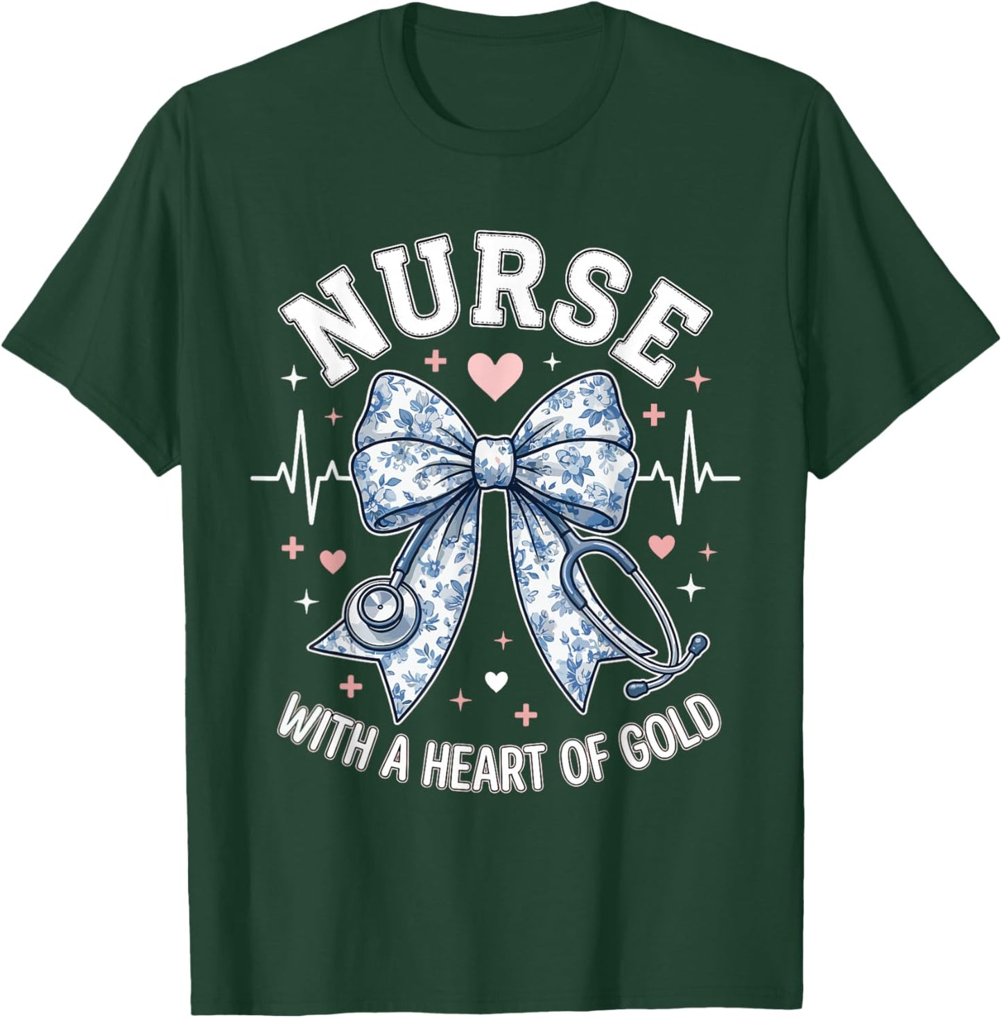 Cute Nurse Bow with A Heart of Gold Nursing Student RN | CNA T-Shirt - T-Shirt | Forest