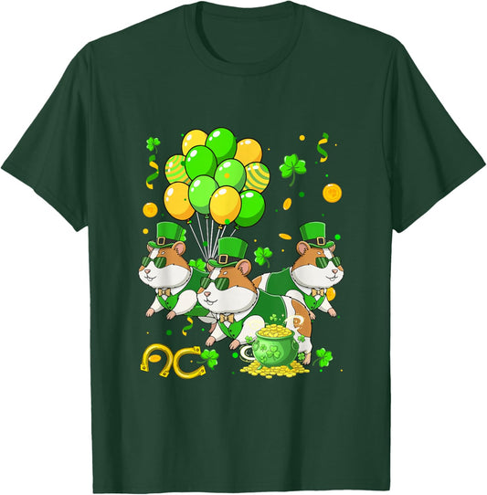 Three Cute Hamsters St. Patrick's Day Coin Shamrocks Irish T-Shirt - T-Shirt | Forest
