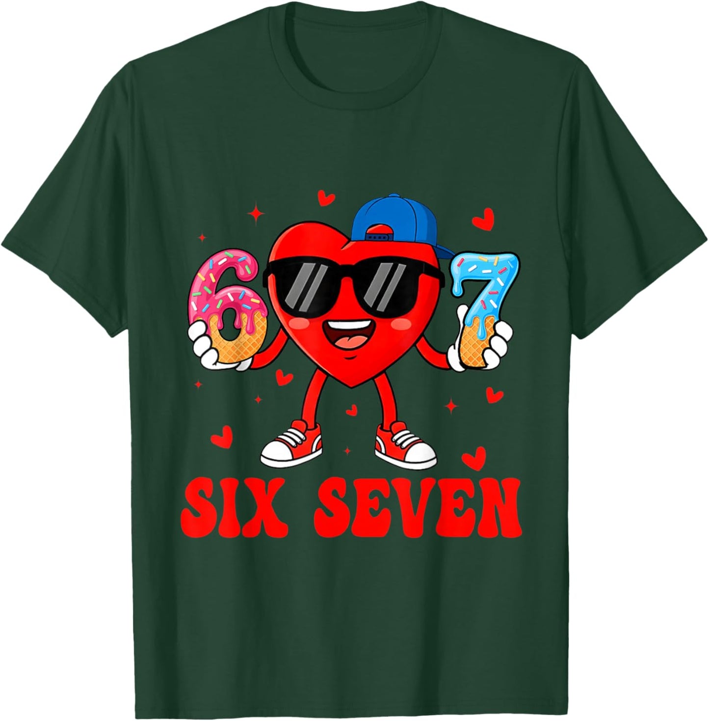 Funny Six Seven 67 6 7 Meme Heart Valentines Bro Kids Boys T-Shirt - T-Shirt | Forest