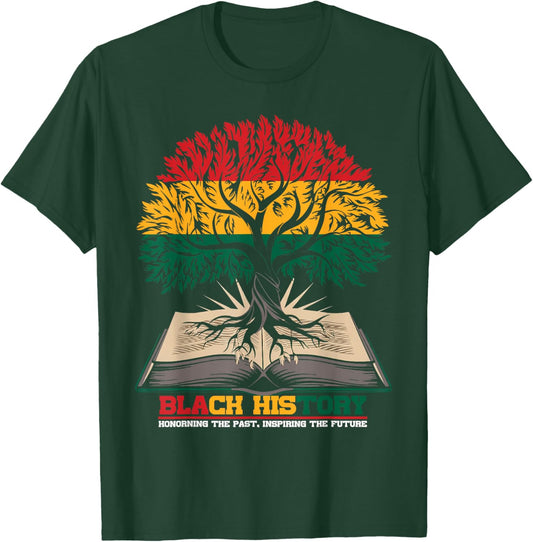 Retro Book and Tree Black History Month HBCU Educated T-Shirt - T-Shirt | Forest