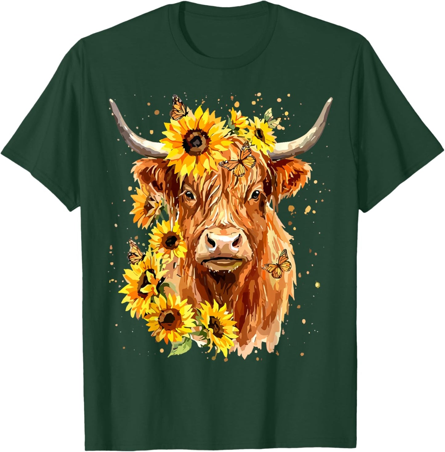 Highland Cow Sunflower Floral Farm Animal T-Shirt - T-Shirt | Forest
