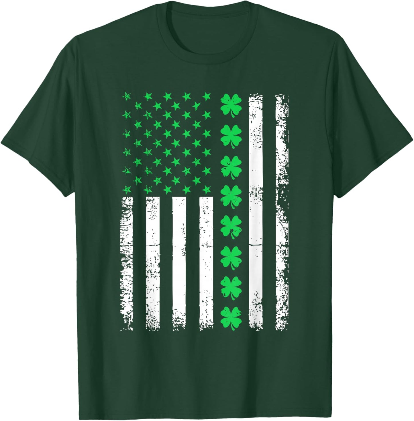 US American Flag with Shamrocks for St Patricks Day Funny T-Shirt - T-Shirt | Forest
