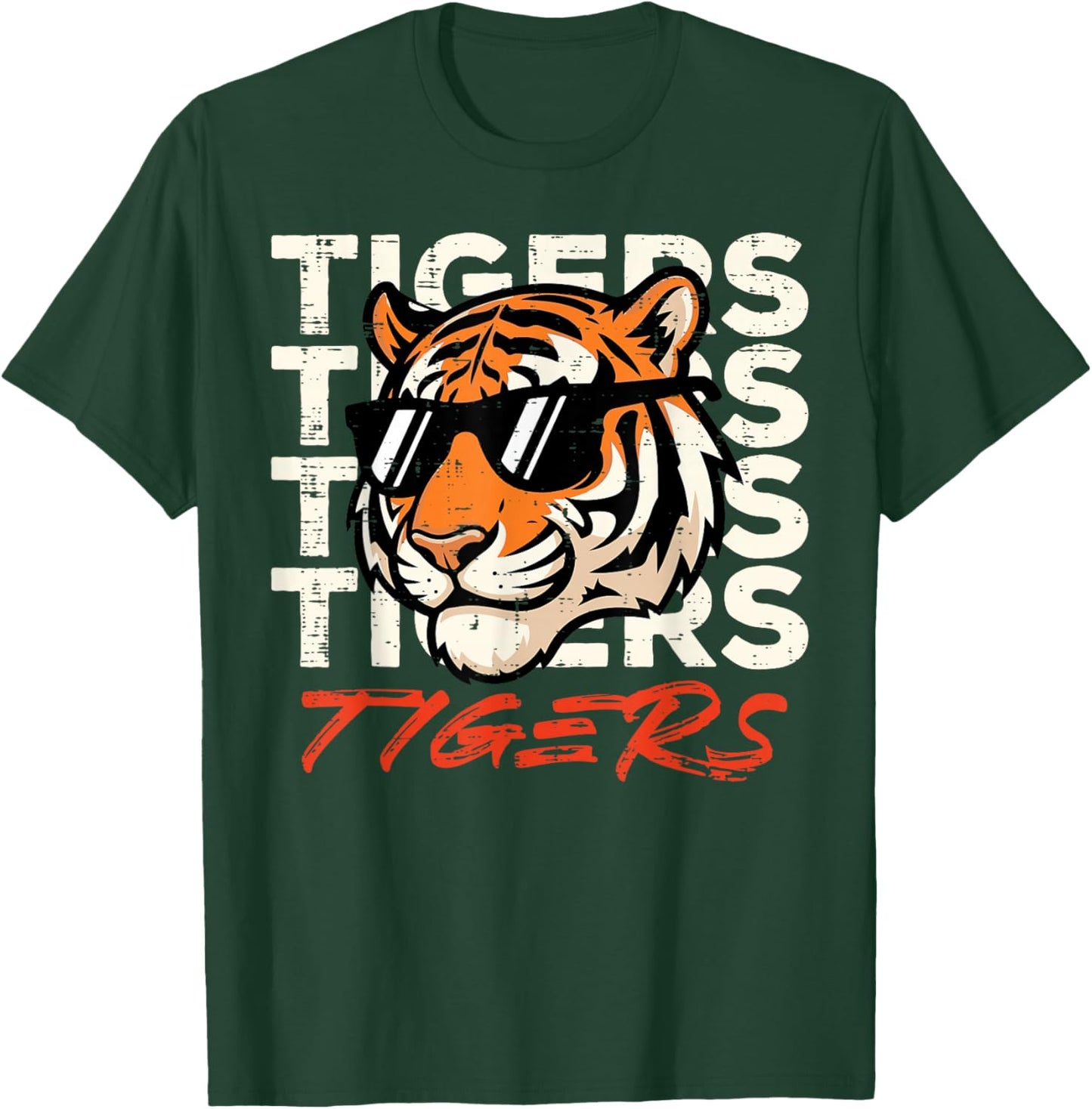 Tiger Sunglasses Retro Men Women Boys Girls Youth Teen Kids T-Shirt - T-Shirt | Forest