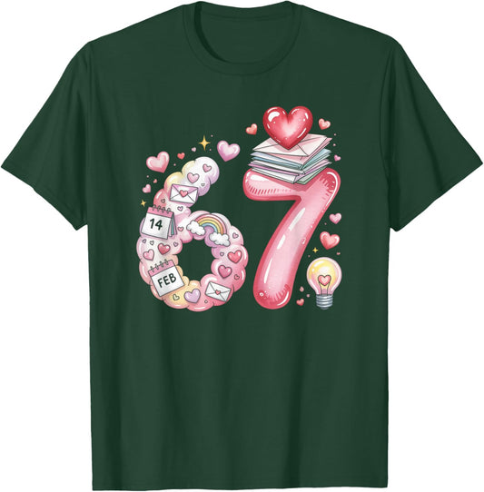 Cute 67 Hearts Number Six Seven Valentines Day Love Women T-Shirt - T-Shirt | Forest