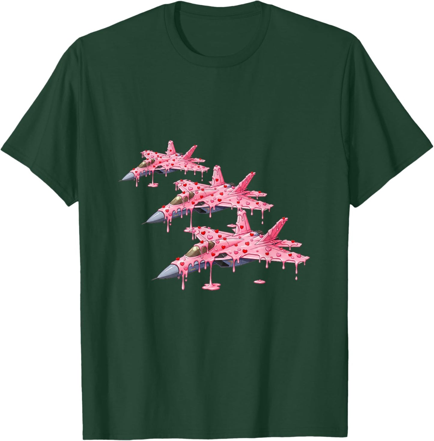 Fighter Jet Plane Valentines Day Ice Cream Drip Heart Boys T-Shirt - T-Shirt | Forest