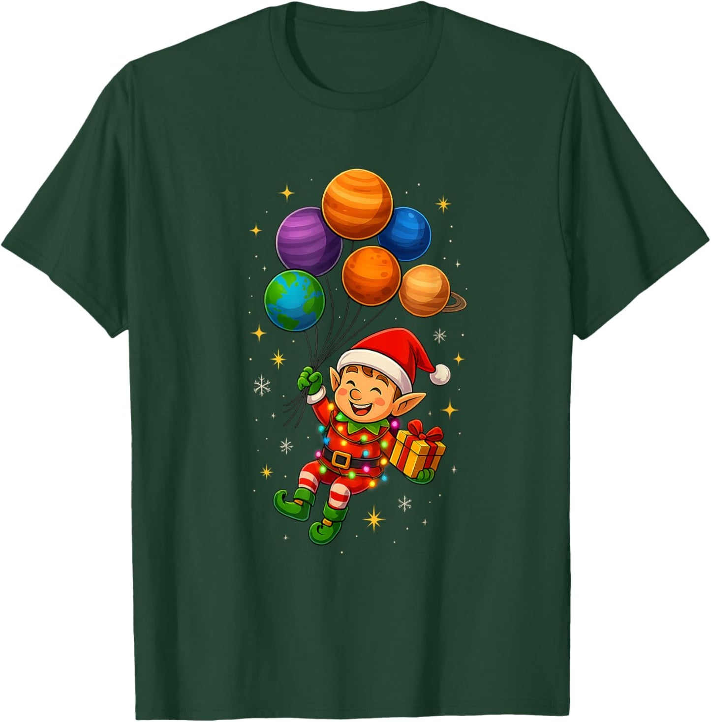 Funny Elf Astronaut with Planets Christmas Pjs for Spaceman T-Shirt - T-Shirt | Forest