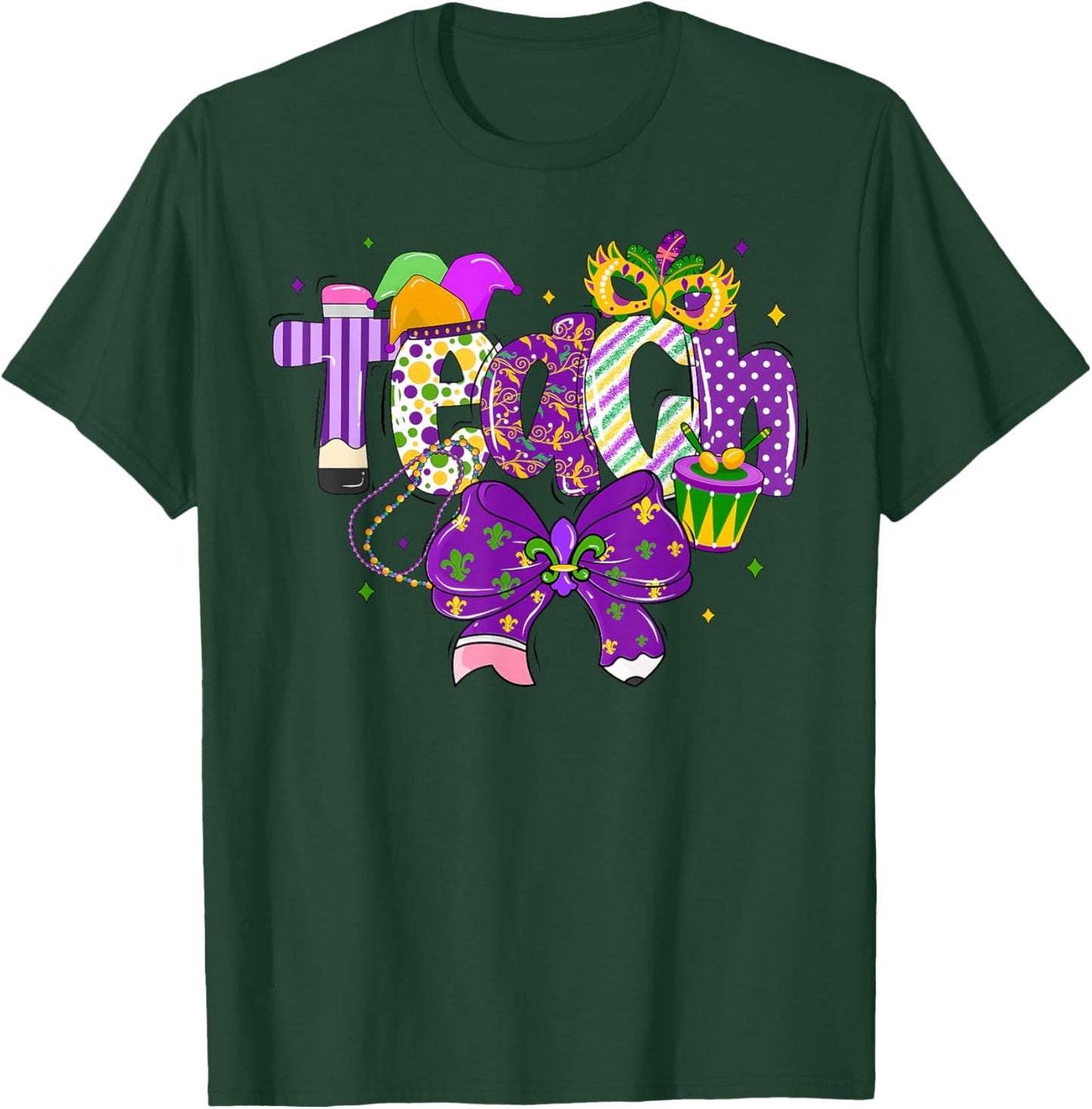 Preppy Mardi Gras Teacher Coquette Bow Mask Jeaster Hat T-Shirt - T-Shirt | Forest