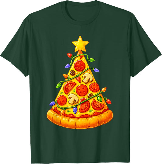 Pizza Slice Christmas Tree Lights Funny Xmas Men Women Kids T-Shirt - T-Shirt | Forest