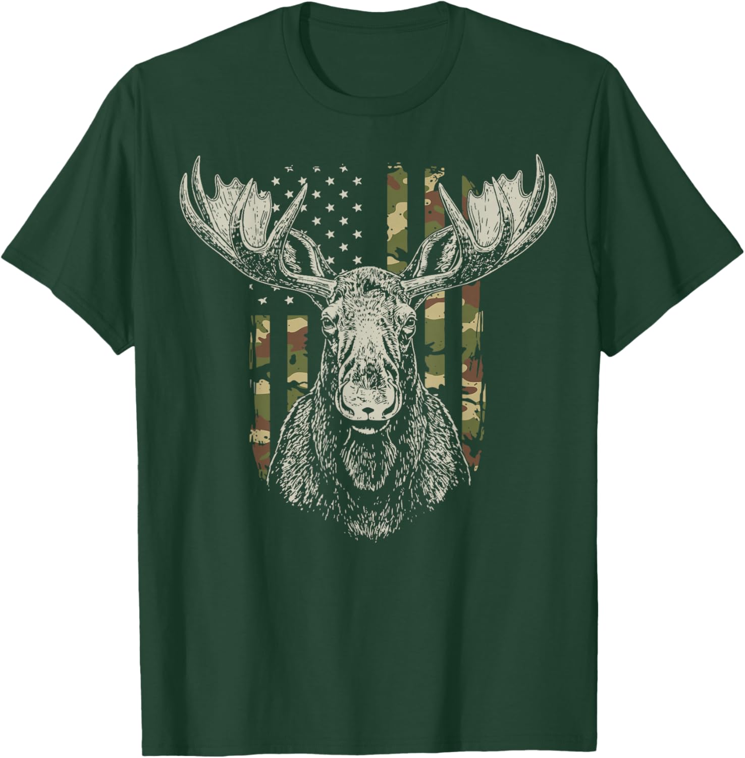 Moose US Flag Alaska America Wildlife T-Shirt - T-Shirt | Forest