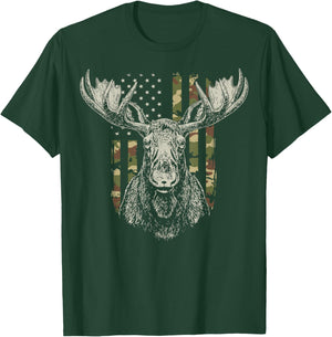 Moose US Flag Alaska America Wildlife T-Shirt - T-Shirt | Forest