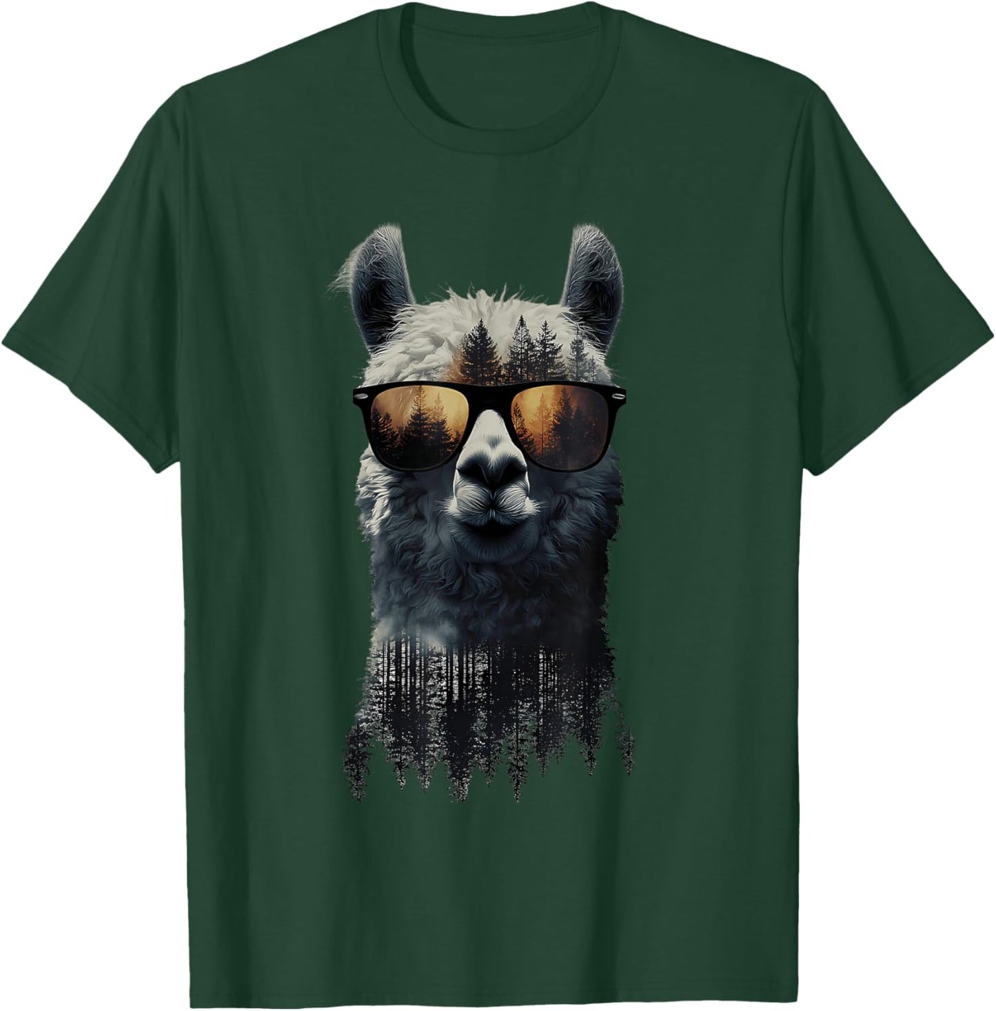 Funny Alpaca Llama with Sunglasses Animal Graphic T-Shirt - T-Shirt | Forest