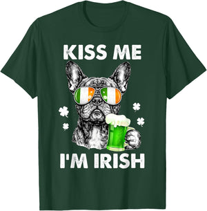 Kiss Me I’m Irish French Bulldog St Patrick French Bulldog T-Shirt - T-Shirt | Forest