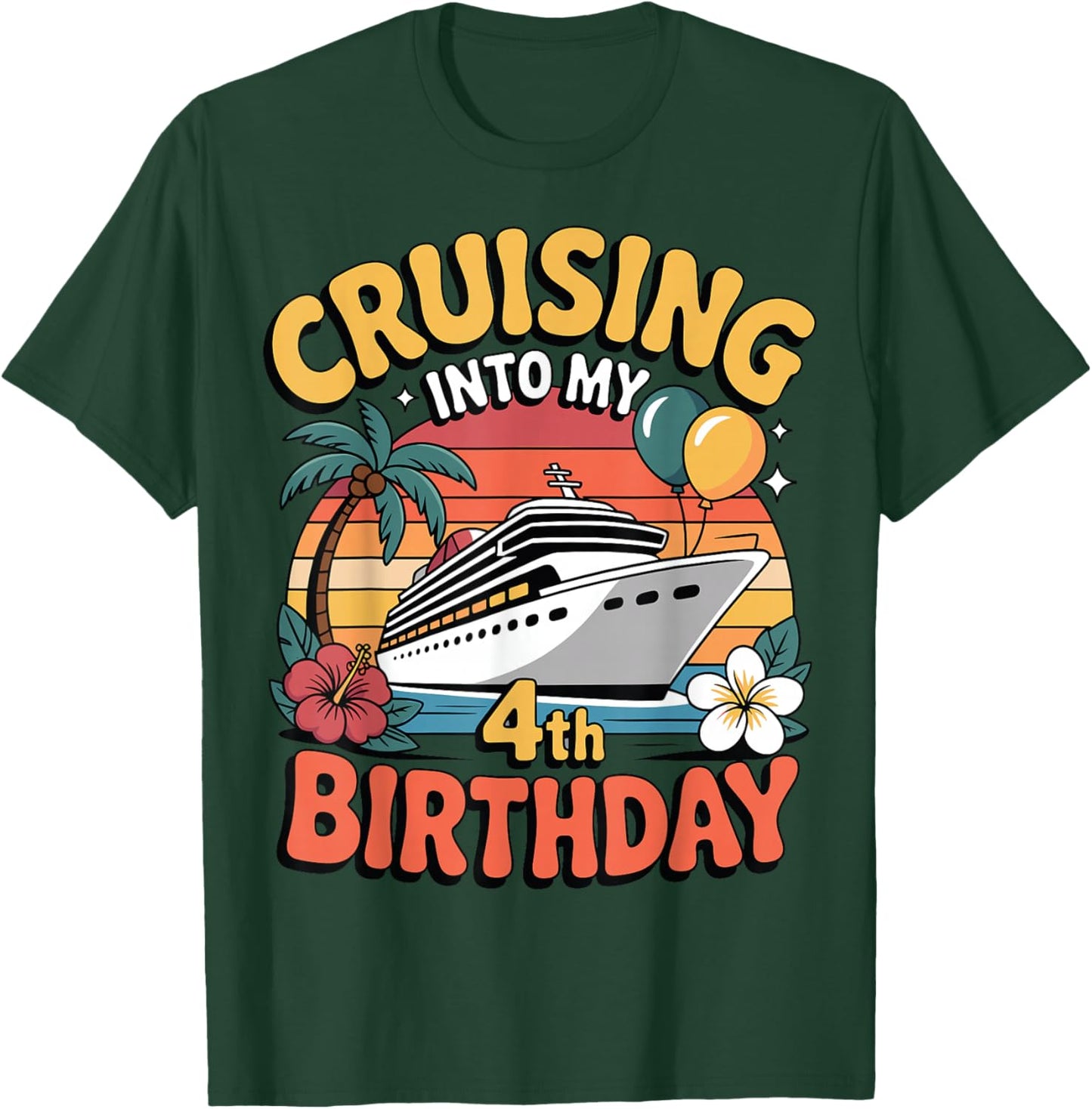 Kids Cruising Into My 4th Birthday Cruise 4 Year Old Toddler T-Shirt - T-Shirt | Forest