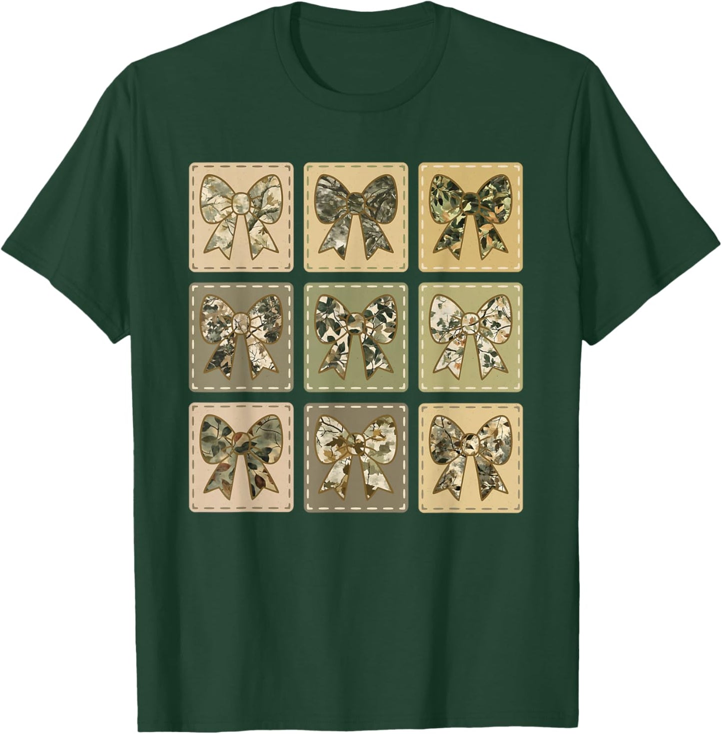 Cute Camo Bows Women Girls Trendy Graphic Tree Camouflage T-Shirt - T-Shirt | Forest