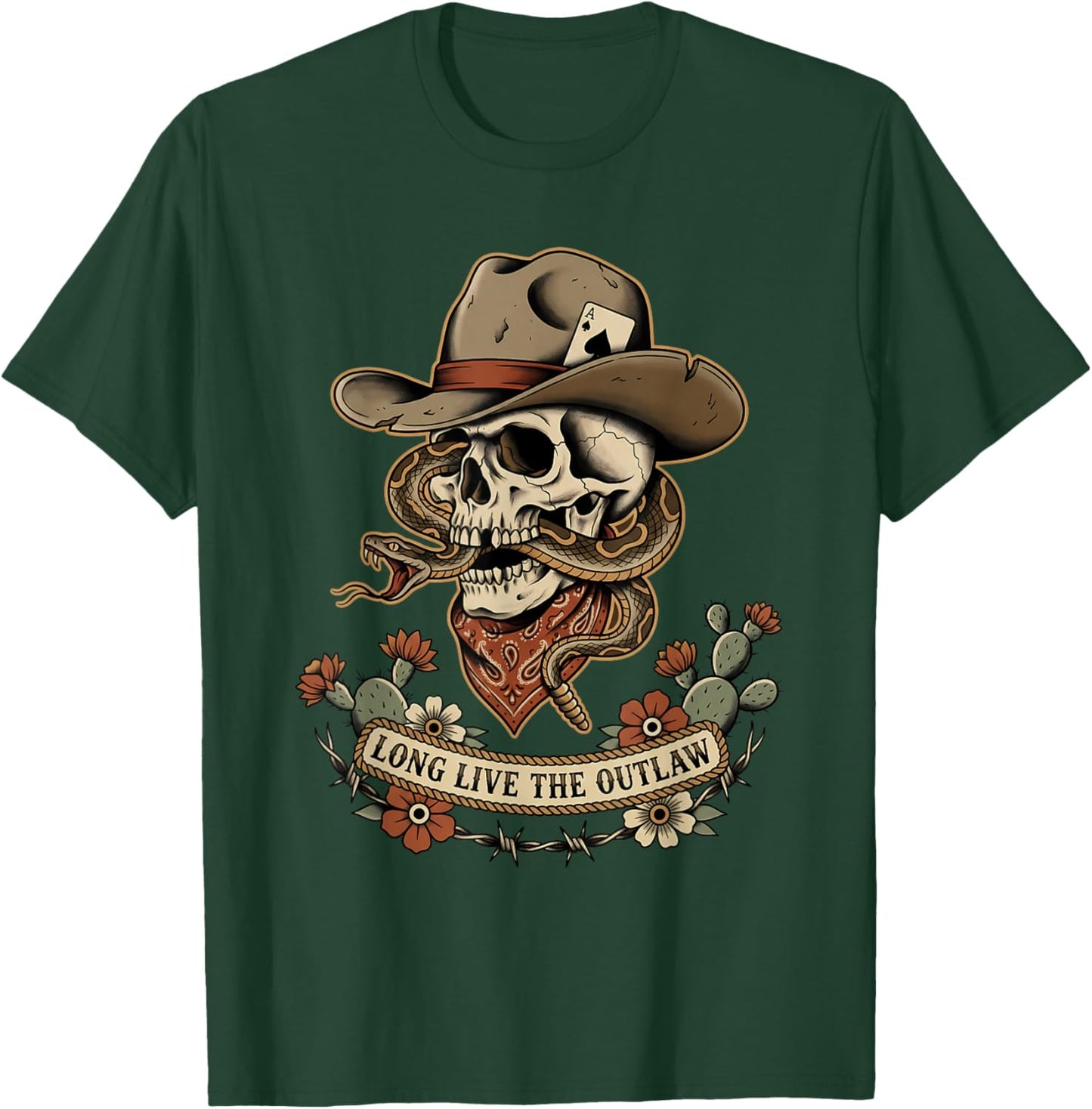 Western Gothic Cowboy Skull Outlaw Tattoo T-Shirt - T-Shirt | Forest