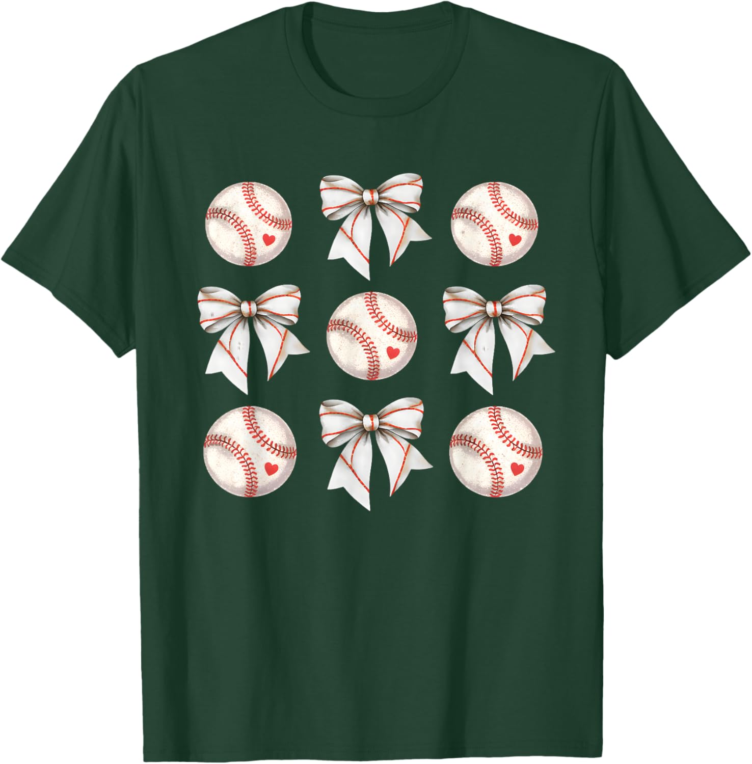 Baseball Sister Mom Coquette Bow Girls Women Cheer Baseball T-Shirt - T-Shirt | Forest