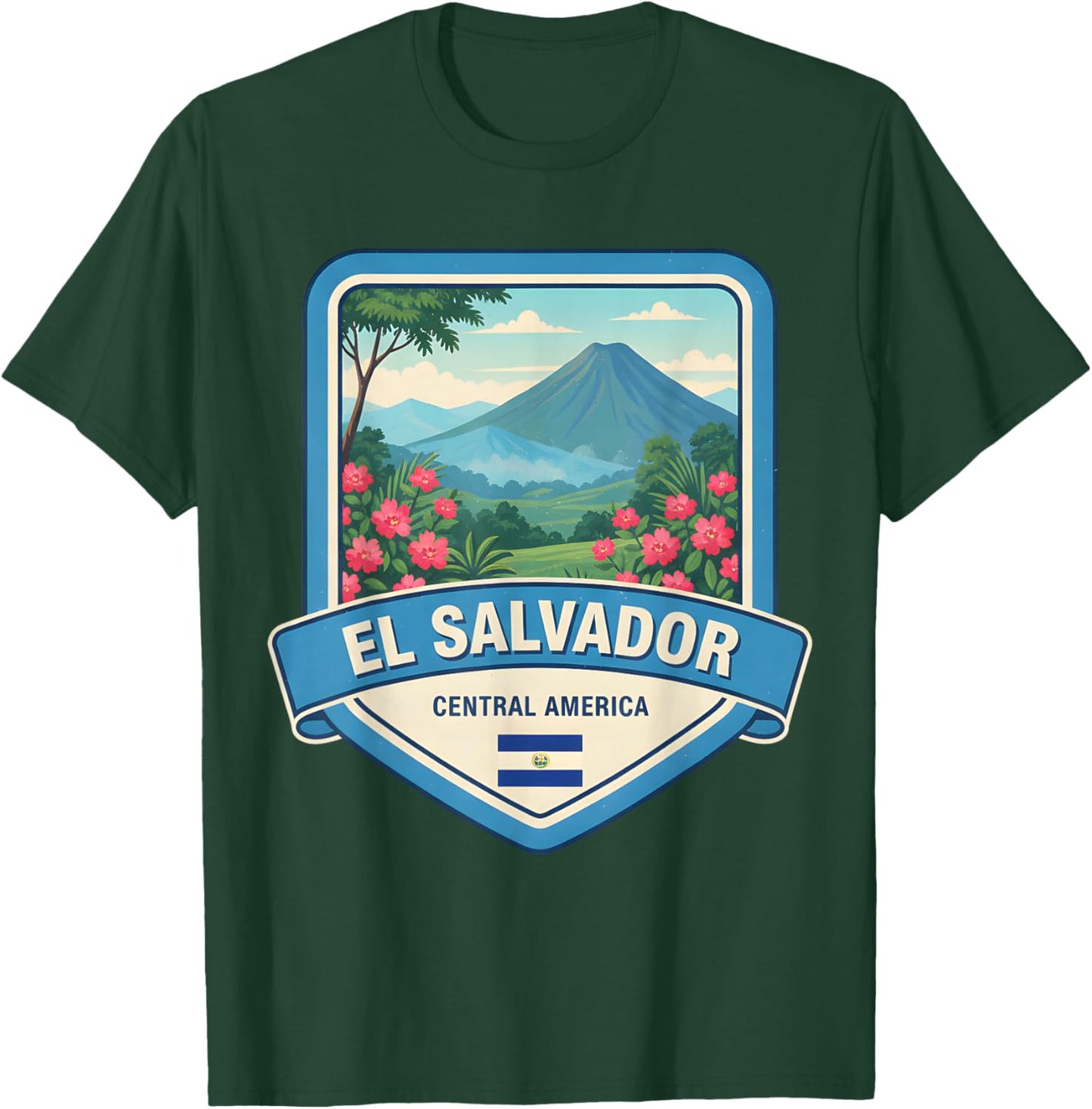 El Salvador Volcano Tropical Flowers Flag T-Shirt - T-Shirt | Forest