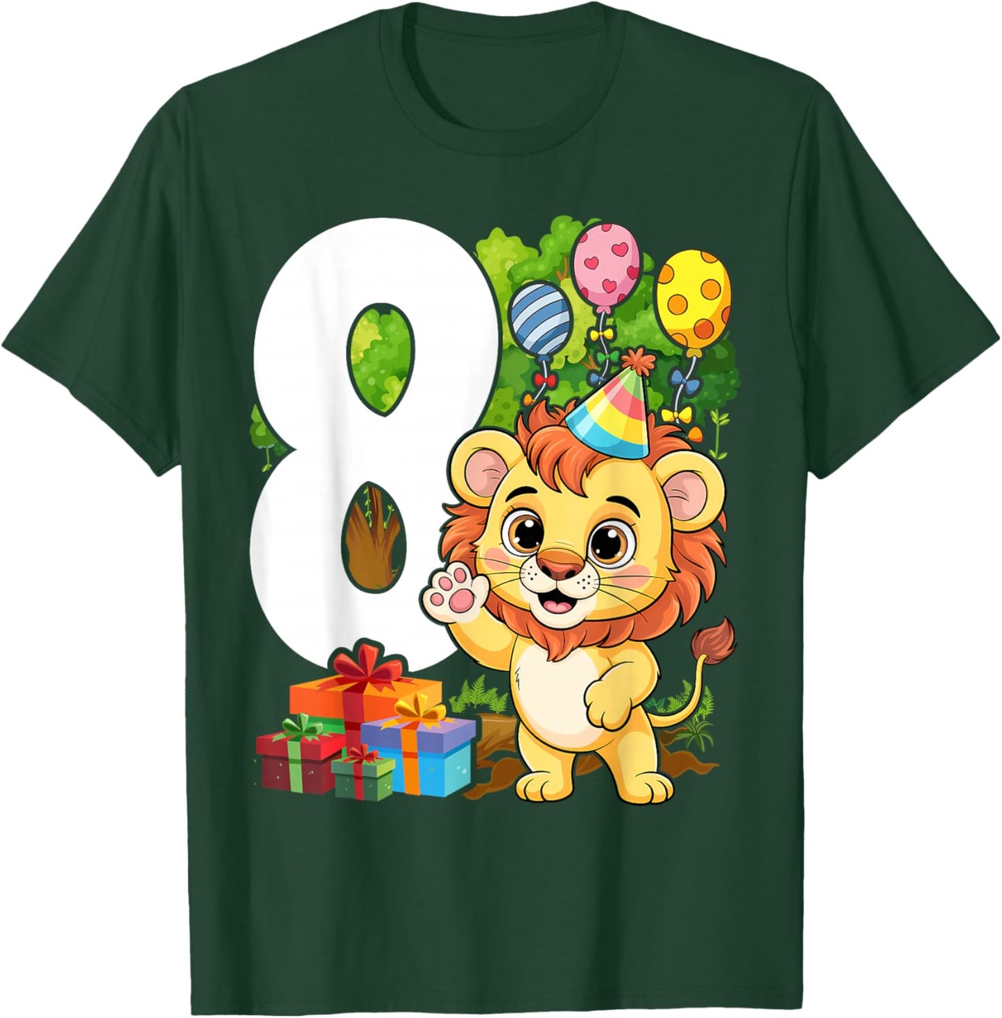 8th Lion Birthday Party 8 Year Old Lions T-Shirt - T-Shirt | Forest