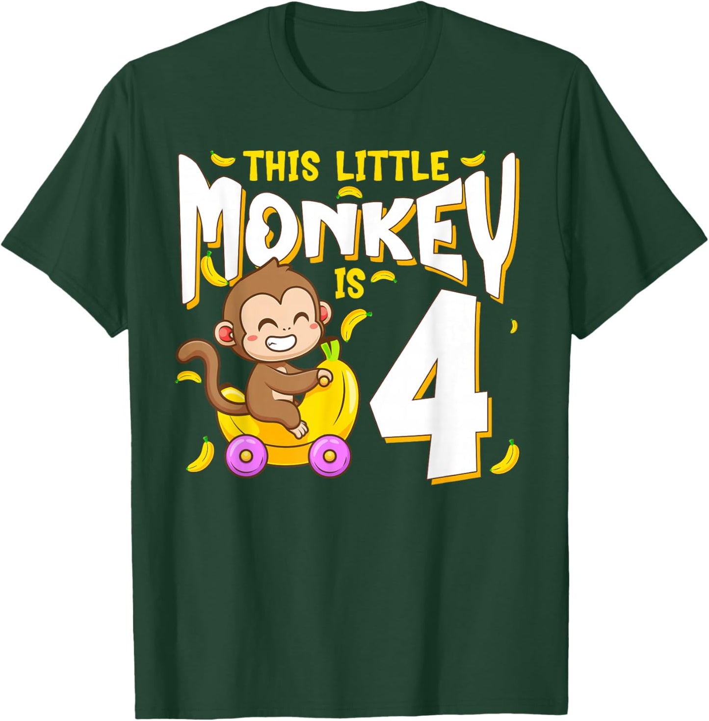 This Little Monkey is 4 Kids Toddler 4th Birthday Party T-Shirt - T-Shirt | Forest