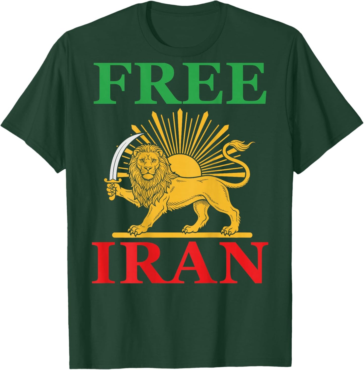 Free Iran T Iranian Flag Lion (on Back) T-Shirt - T-Shirt | Forest