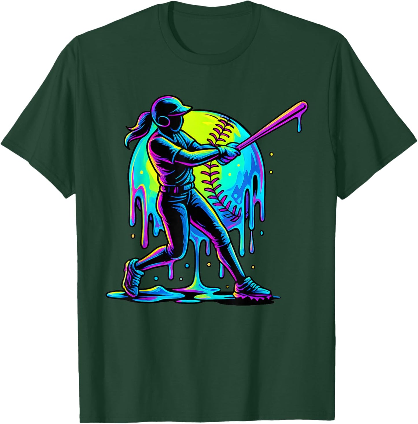 Softball Drip for Girls Player Ice Cream Drip Softball Stuff T-Shirt - T-Shirt | Forest