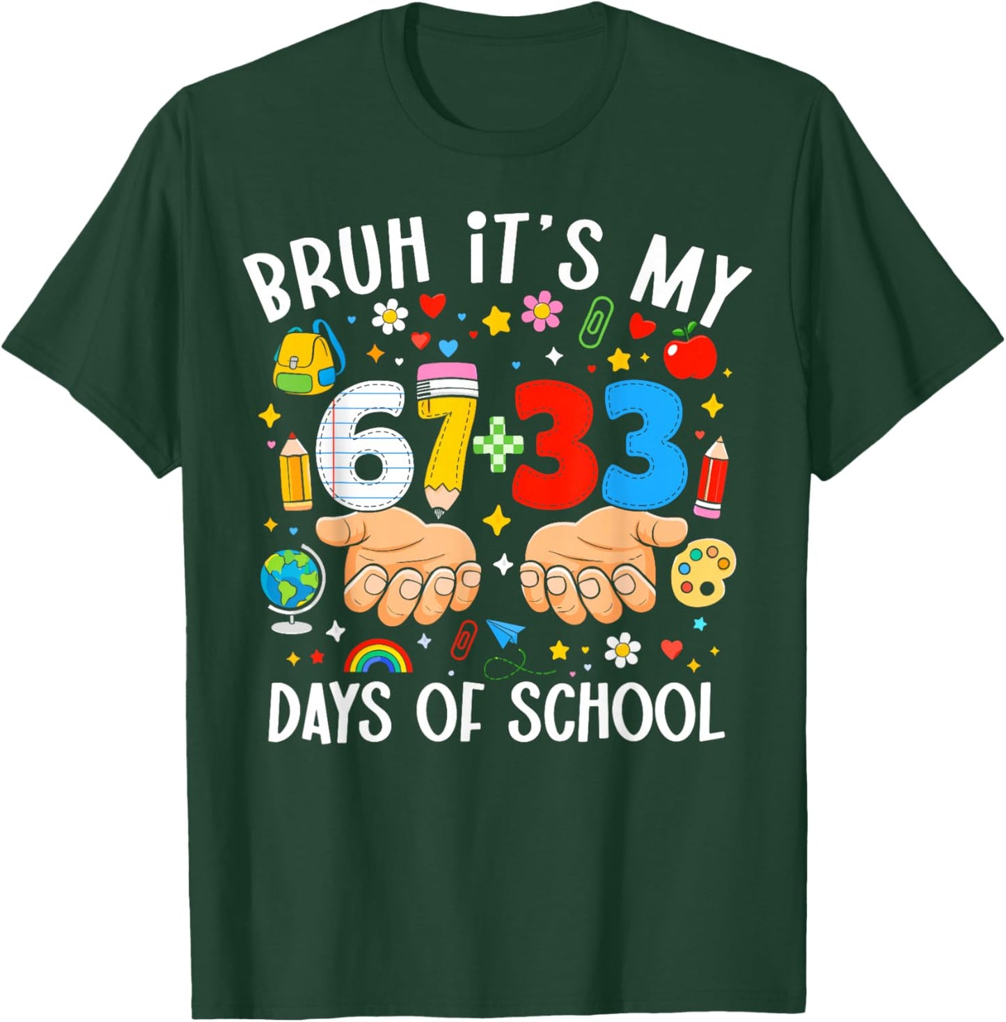 Bruh Its My 67 33 Days of School 100th Day Teacher Boys Kids T-Shirt - T-Shirt | Forest