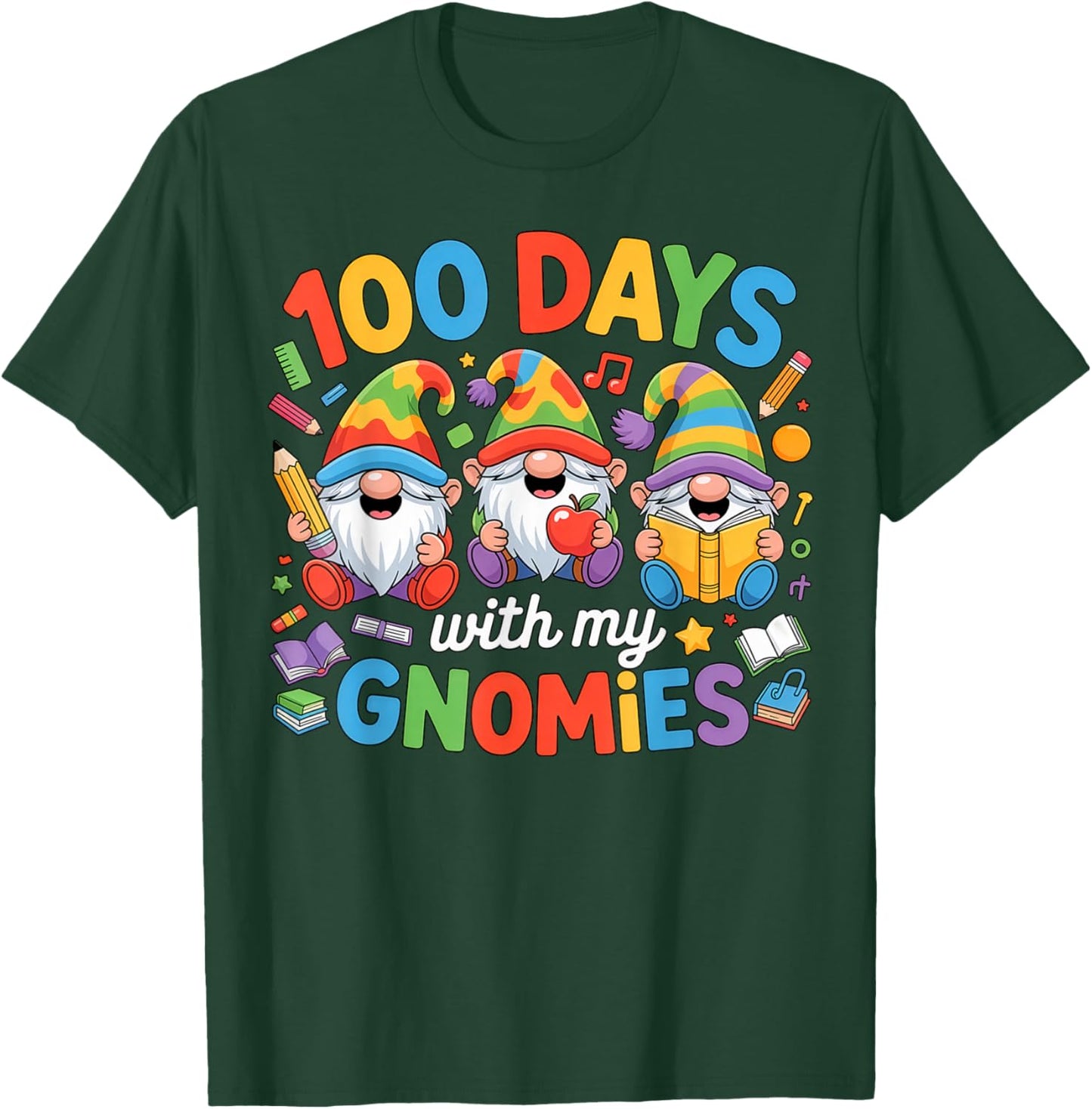 Teacher Kids Gnome 100 Days of School T-Shirt - T-Shirt | Forest